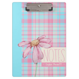 Cute plaid  pastel pink Daisy Notes Notebook  クリップボード