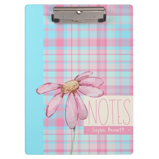 Cute plaid  pastel pink Daisy Notes Notebook  クリップボード (正面)