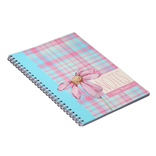 Cute plaid  pastel pink Daisy Notes Notebook  ノートブック (右側)