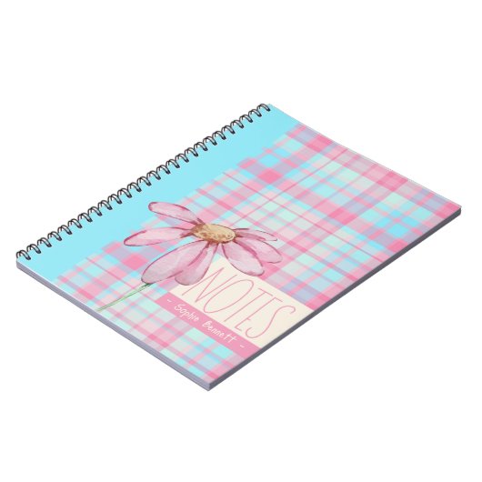 Cute plaid  pastel pink Daisy Notes Notebook  ノートブック (左側)
