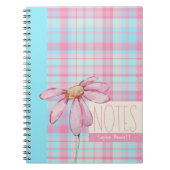 Cute plaid  pastel pink Daisy Notes Notebook  ノートブック (正面)