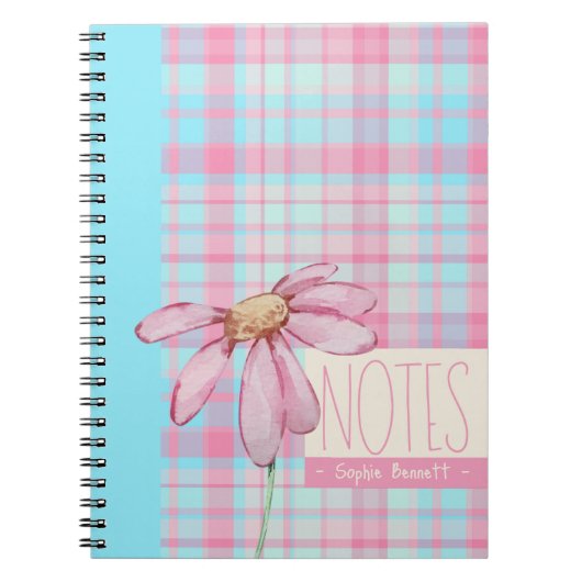Cute plaid  pastel pink Daisy Notes Notebook  ノートブック (正面)