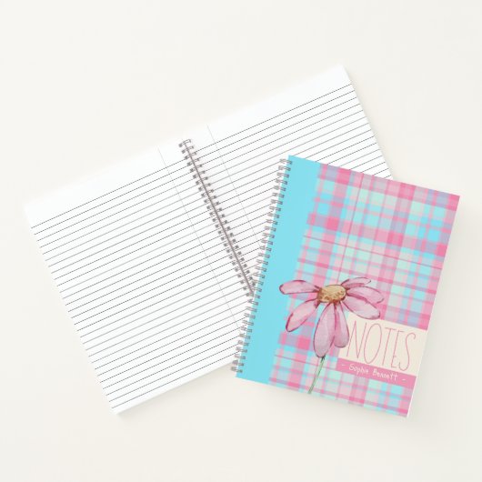 Cute plaid  pastel pink Daisy Notes Notebook  ノートブック (内部)
