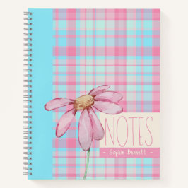 Cute plaid  pastel pink Daisy Notes Notebook  ノートブック