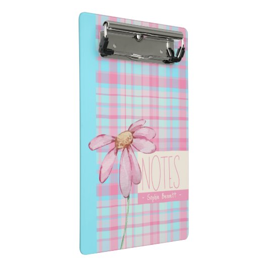Cute plaid  pastel pink Daisy Notes Notebook  ミニクリップボード (アングル)