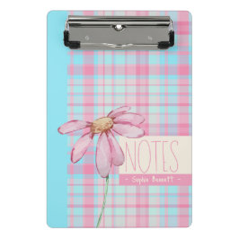 Cute plaid  pastel pink Daisy Notes Notebook  ミニクリップボード