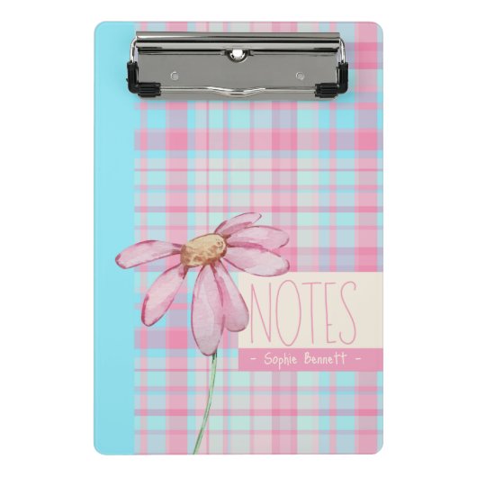 Cute plaid  pastel pink Daisy Notes Notebook  ミニクリップボード (正面)
