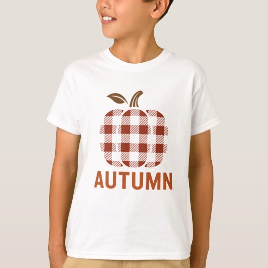 Cute Plaid Pumpkin Tee – Autumn Outfit for Kids Tシャツ (正面)