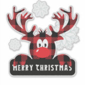 Cute Plaid Reindeer Merry Christmas Holiday Vinyl シール (正面)