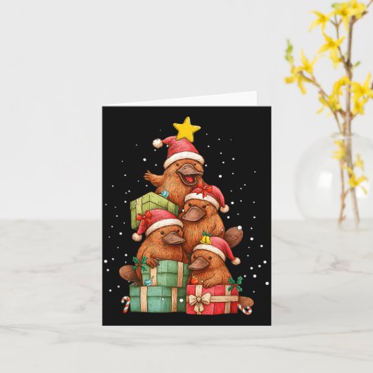 Cute Platypus Le Christmas Tree Xmas Hat  カード (黄色い花)