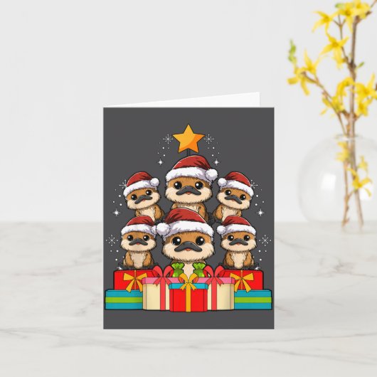 Cute Platypus Le Christmas Tree Xmas Hat  カード (黄色い花)
