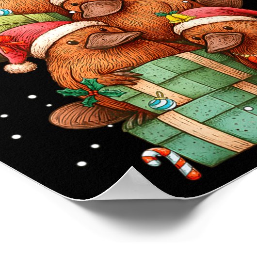 Cute Platypus Le Christmas Tree Xmas Hat ポスター (角)