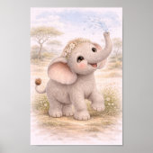 Cute Playful Baby Elephant Nursery Room Kids ポスター (正面)