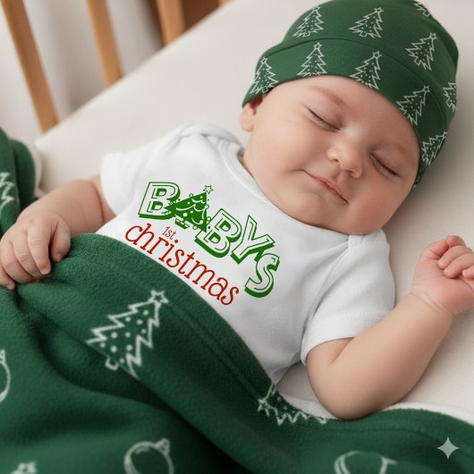 Cute Playful Baby's First Christmas Tree ベビーボディスーツ