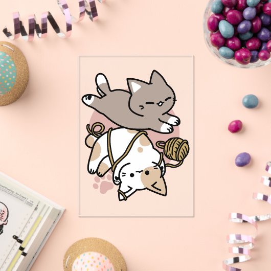 Cute Playful Cats Design – Fun Paws and Play Art アクリル招待状 (インサイチュ (お祝い))