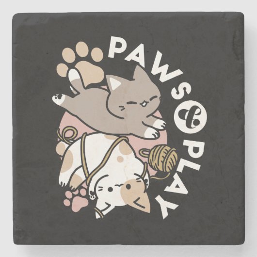Cute Playful Cats Design – Fun Paws and Play Art ストーンコースター (正面)