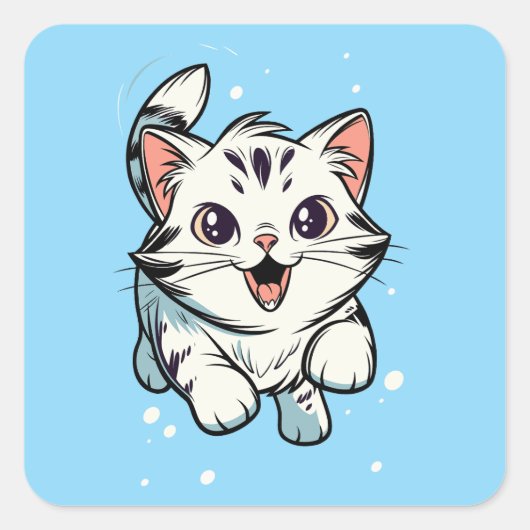 Cute Playful Kitten Cartoon Art スクエアシール (正面)