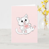 Cute Playful Kitten Holding Valentine Heart Card カード (黄色い花)