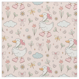 Cute & Playful Silly Spring Floral Goose Pattern ファブリック