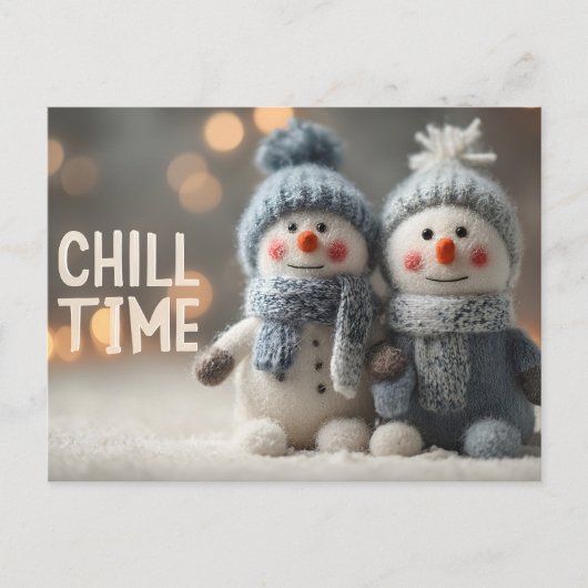 Cute Plush Snowman Dolls with Knit Hats シーズンポストカード (正面)