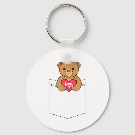 Cute Pocket Teddy Bear Hugging Heart - 2020 Valent キーホルダー (正面)