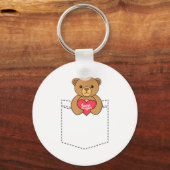 Cute Pocket Teddy Bear Hugging Heart - 2020 Valent キーホルダー (正面)