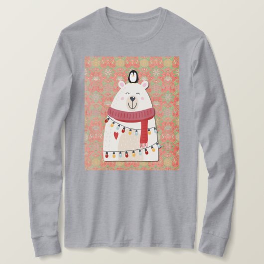 Cute Polar Bear and Penguin Christmas Holiday Tシャツ (デザイン正面)