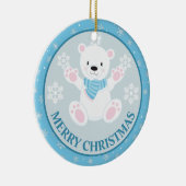 Cute Polar Bear and Snowflakes Blue Christmas セラミックオーナメント (右)