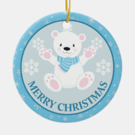 Cute Polar Bear and Snowflakes Blue Christmas セラミックオーナメント