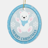 Cute Polar Bear and Snowflakes Blue Christmas セラミックオーナメント (左)