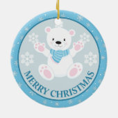 Cute Polar Bear and Snowflakes Blue Christmas セラミックオーナメント (裏面)