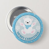 Cute Polar Bear and Snowflakes Blue Christmas 缶バッジ (正面&裏面)