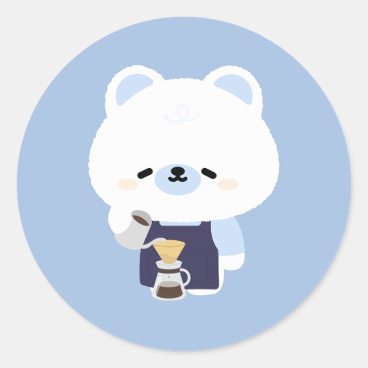Cute Polar Bear Barista ラウンドシール (正面)