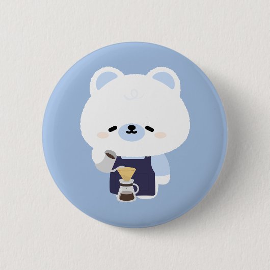 Cute Polar Bear Barista 缶バッジ (正面)