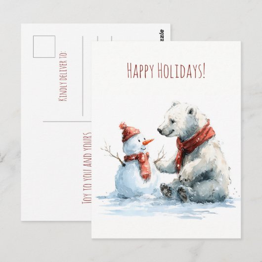 Cute polar bear build a snowman, Christmas  ポストカード (正面/裏面)