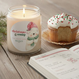 Cute Polar Bear Christmas Evening Candle Jar Label ラウンドシール