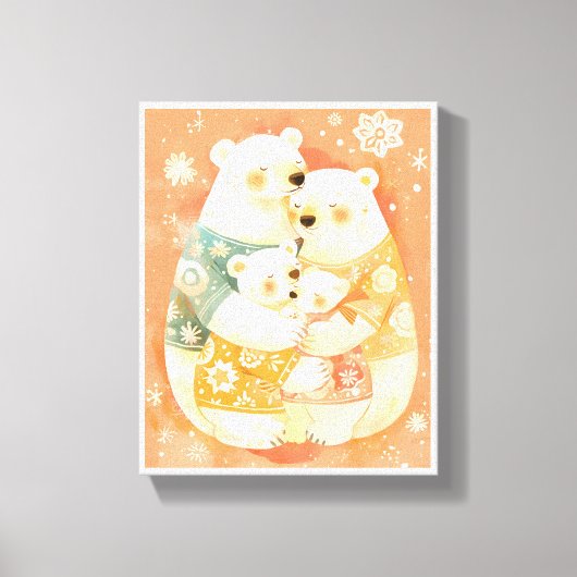 Cute Polar Bear Family Vertical Poster Wall Art キャンバスプリント (正面)