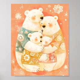 Cute Polar Bear Family Vertical Poster Wall Art ポスター