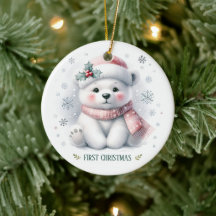 Cute Polar Bear First Christmas Keepsake Photo
