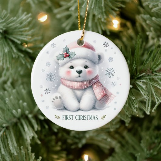 Cute Polar Bear First Christmas Keepsake Photo セラミックオーナメント (ツリー)