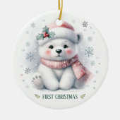 Cute Polar Bear First Christmas Keepsake Photo セラミックオーナメント (正面)