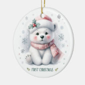 Cute Polar Bear First Christmas Keepsake Photo セラミックオーナメント (左)
