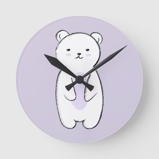 Cute Polar Bear Illustration ラウンド壁時計 (正面)