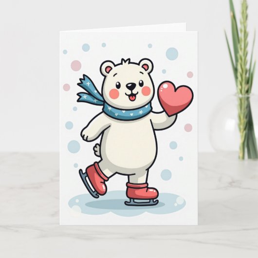 Cute Polar Bear Love Skating Card カード (正面)