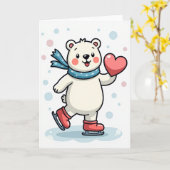 Cute Polar Bear Love Skating Card カード (黄色い花)