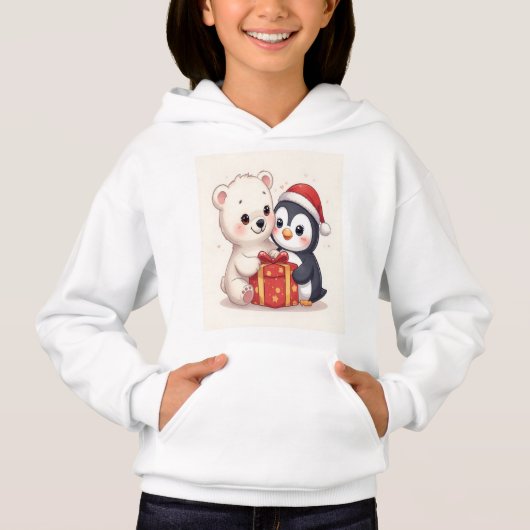Cute Polar Bear Penguin Kids Hoodie (正面)