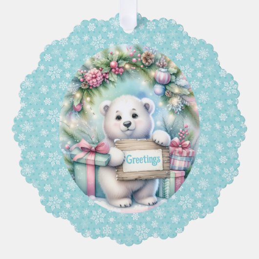 Cute Polar Bear Personalize Text Christmas Tag オーナメントカード (正面)