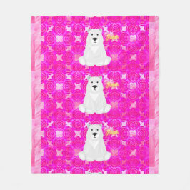 Cute Polar Bear Pink Floral Fleece Blanket フリースブランケット