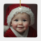Cute Polar Bear Red First Christmas Baby Photo セラミックオーナメント (裏面)