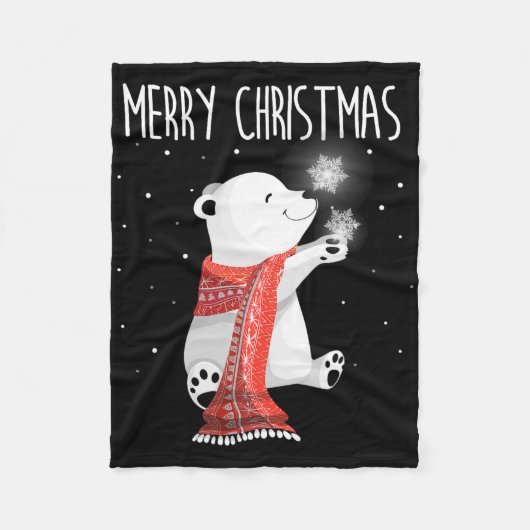 Cute Polar Bear Scarf Merry Christmas Xmas Holiday フリースブランケット (正面)
